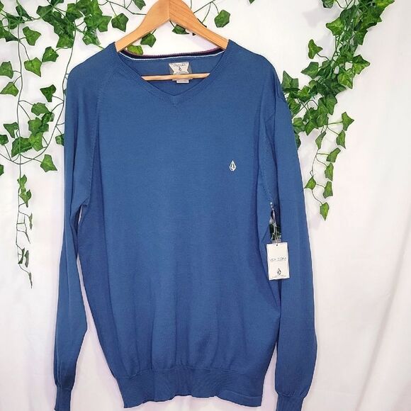 Volcom. Blue V-Neck Sweater. Size Large. NWT - Picture 1 of 9
